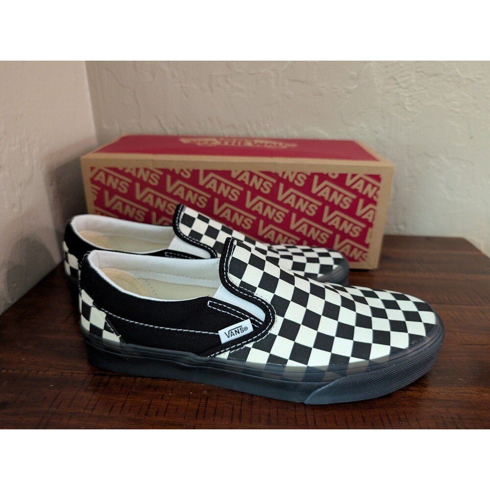 Vans Classic Slip-On Mens 7 Womens 8.5 Checkerboard White/Black